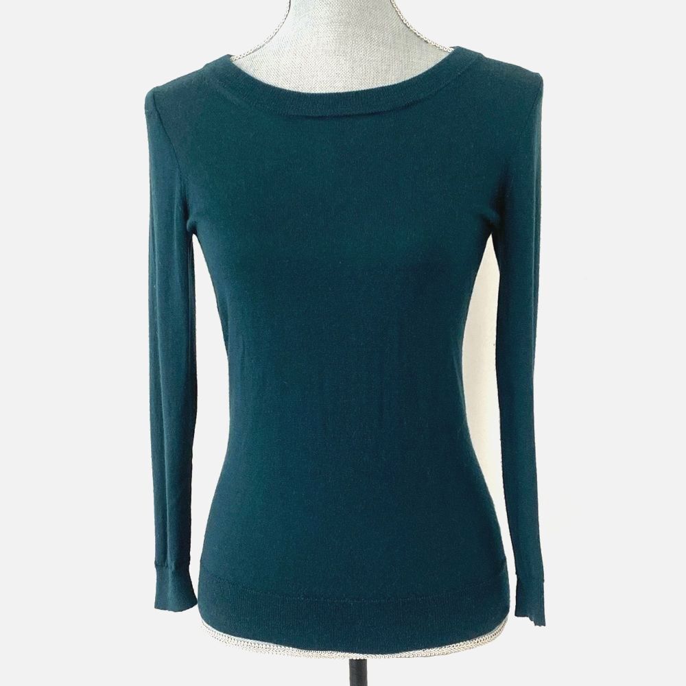 J. Crew Forest Green Marino Wool Knit Sweater Sz XS Preppy Dark Academia Office